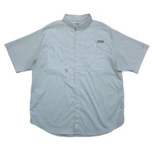 Columbia Mens Omni-Shade Short Sleeve Button Up Shirt XL White Blue Check.